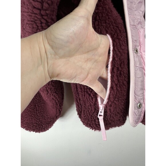 Fabletics Jacket Womens Small Burgundy Pink Sherpa Fleece Zip Pockets Warm - Picture 3 of 7